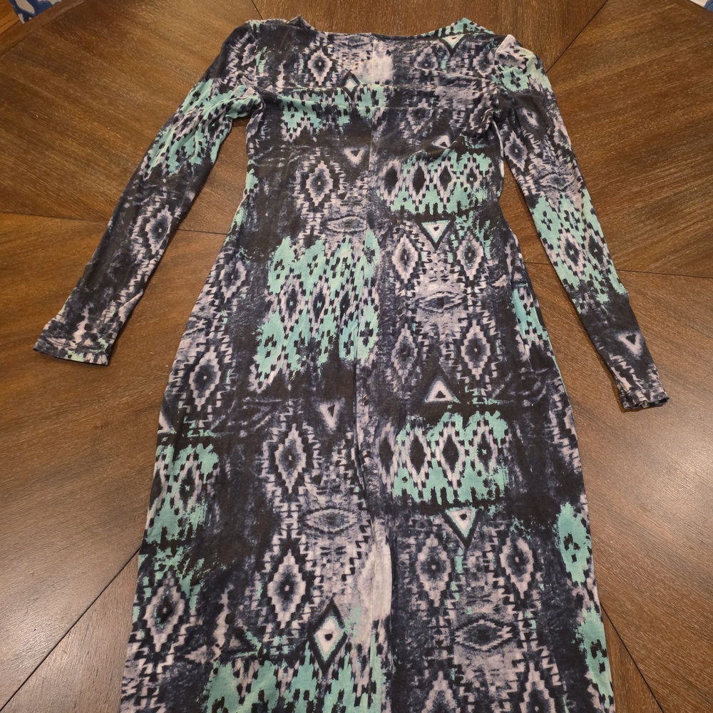 Lafayette 148 New York Long Sleeve Green and Gray Patterned Maxi Dress